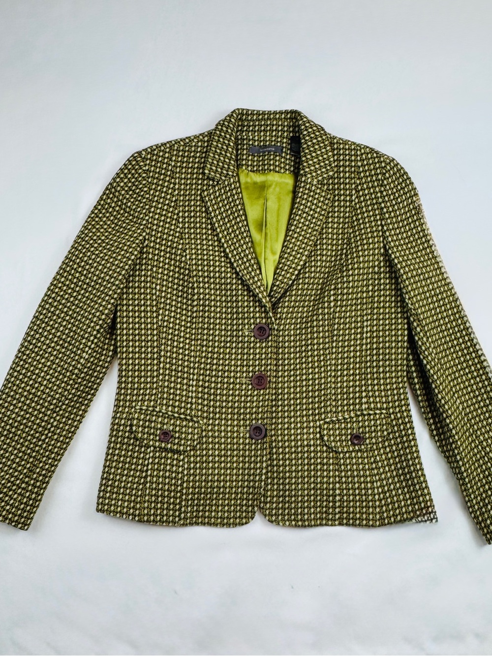 Liz Claiborne Size 12 Green Brown Textured Tweed Blazer Jacket